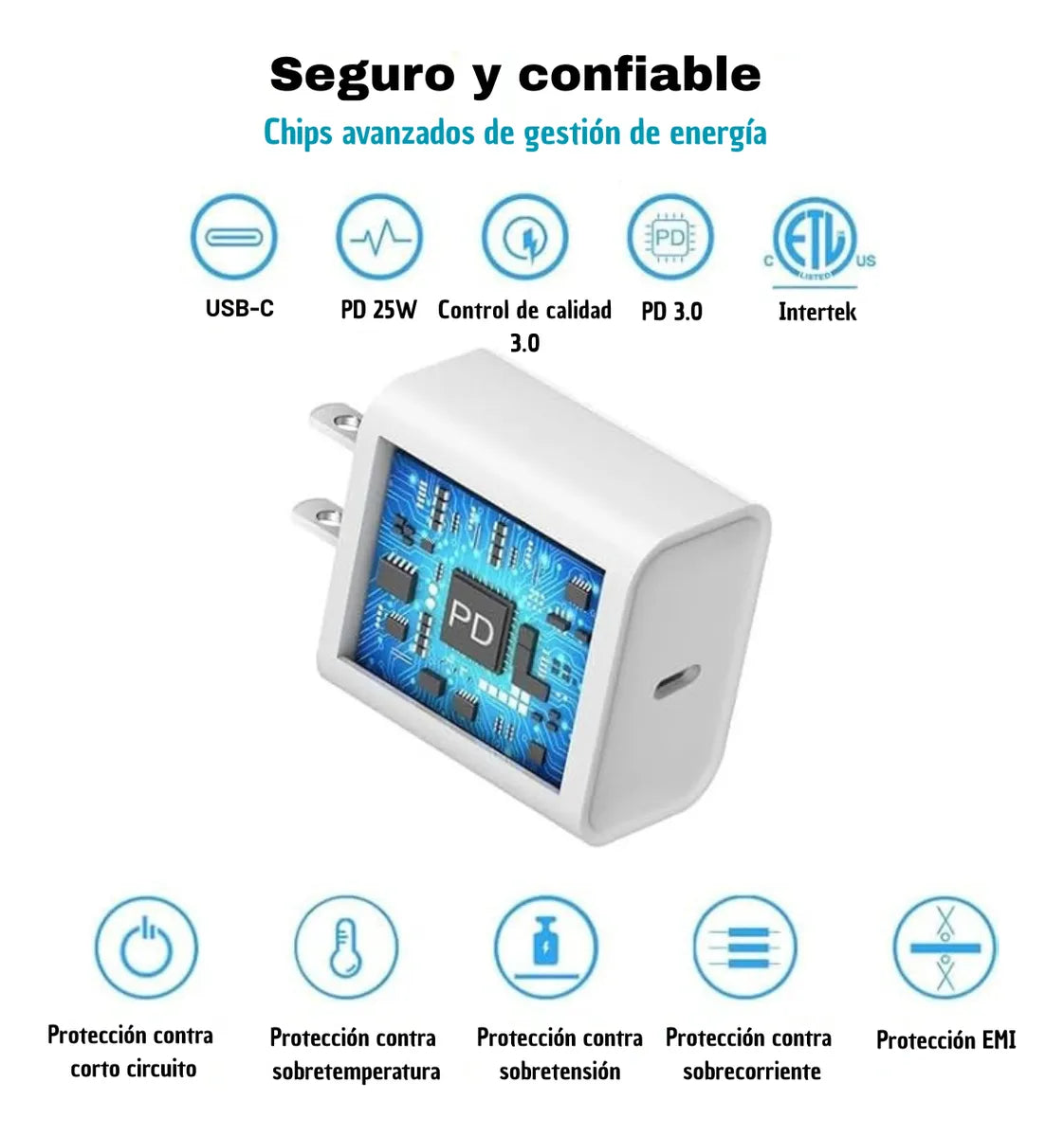 Adaptador de Corriente USB-C 25W: Carga Rápida Inteligente y Protección de Batería